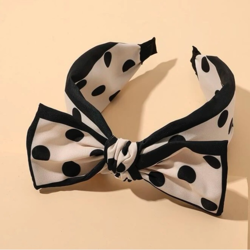 Polka Dot Bow Hairband - Black and White